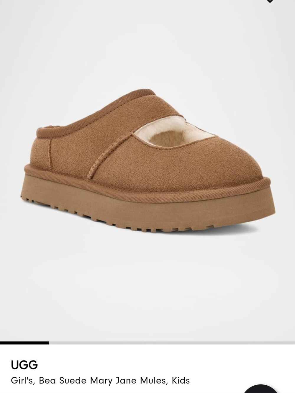 UGG Girls' Bea Suede Mary Jane Mules in Chestnut 4Y